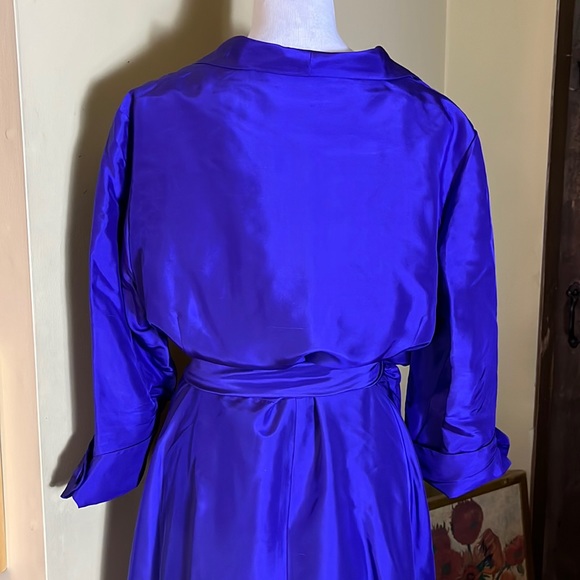 J PETERMAN Co Size 20 Dupioni Silk Fit-n-Flair Shirt-Dress Blue Purple $359 NEW